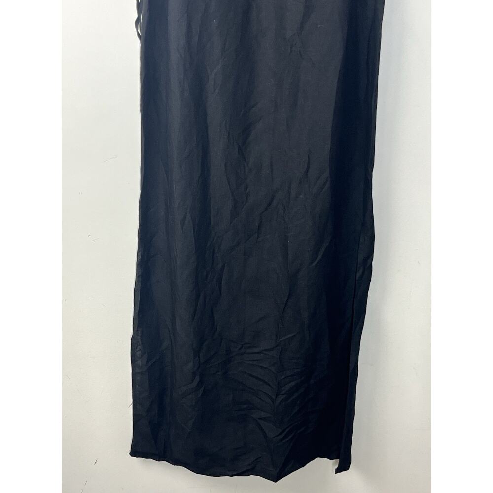 Finity Naturals Linen Blend Midi Wrap Dress 4 Black V Neck Sleeveless Minimalist - Picture 6 of 12